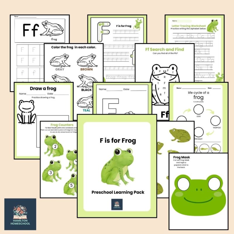 F is for Frog Preschool Learning Pack