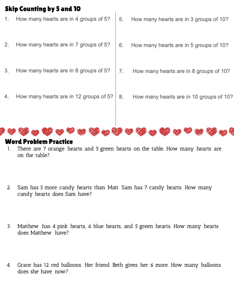 Valentine Candy Heart 1st & 2nd Grade Math Activity Bundle - Image 3