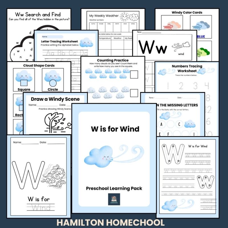 W is for Wind Preschool Kindergarten Activity Sheet Bundle Weather Unit