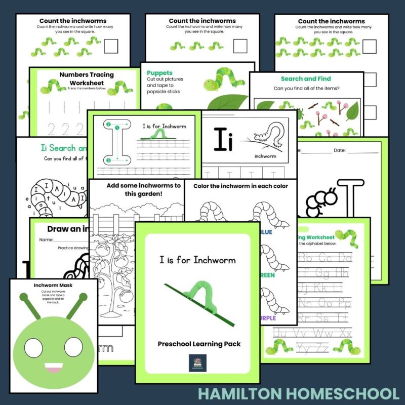 I is for Inchworm Preschool Activity Bundle Kindergarten Pre-K Worksheets