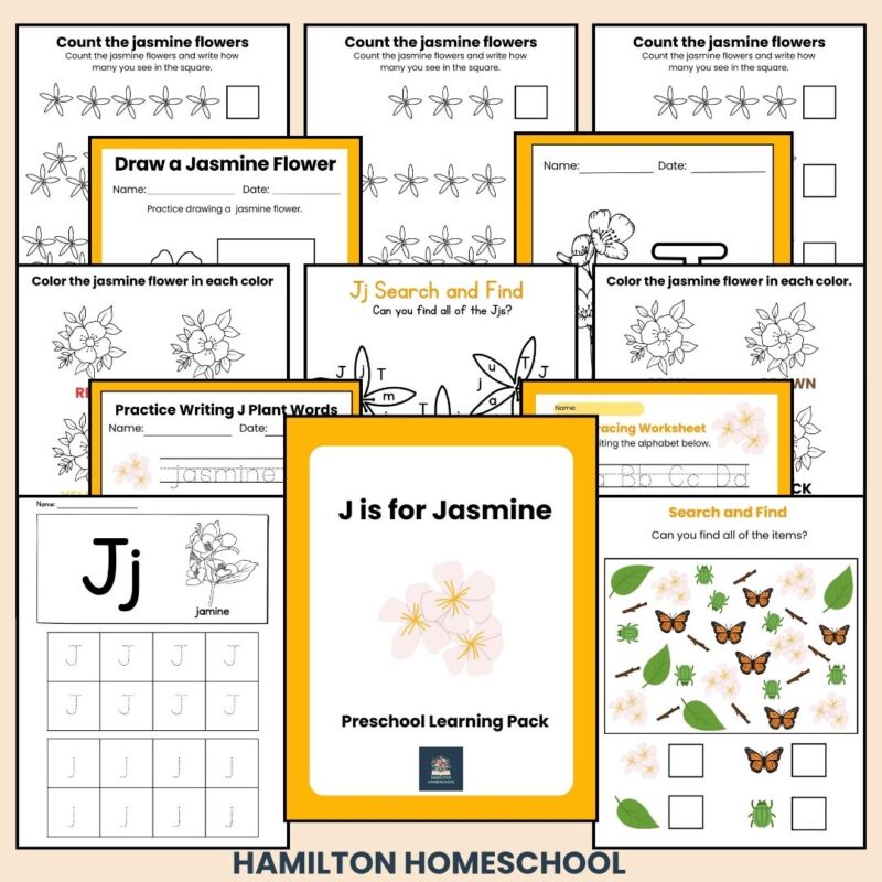 J is for Jasmine Preschool Activity Bundle