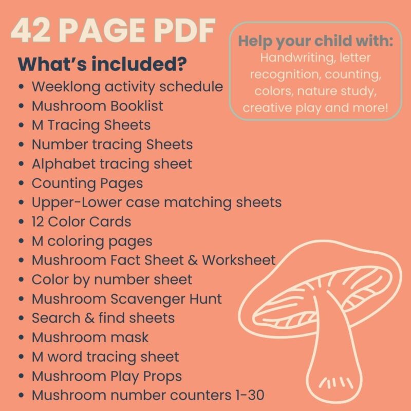 M is for Mushroom Preschool Activity Bundle Pre K- Kindergarten Worksheets - Image 2