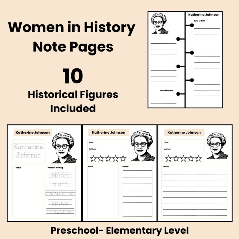 Women's History Month Historical Figure Note Pages