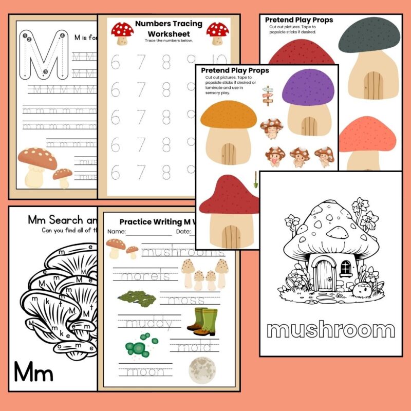 M is for Mushroom Preschool Activity Bundle Pre K- Kindergarten Worksheets - Image 3