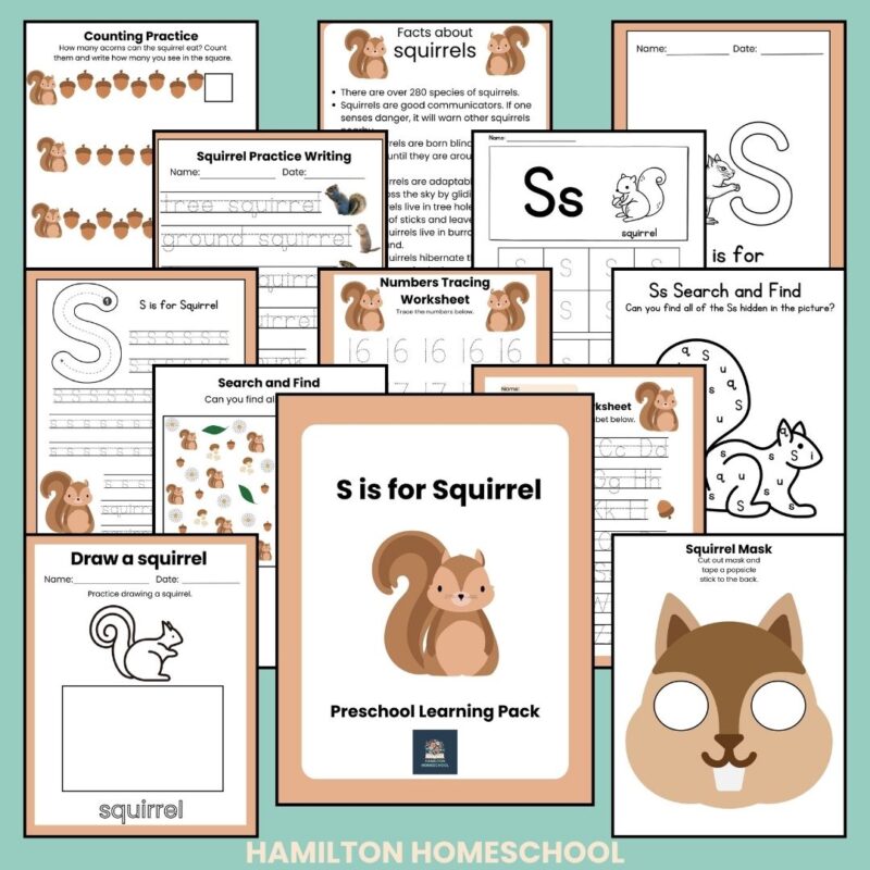 S is for Squirrel Preschool Activity Bundle Backyard Nature