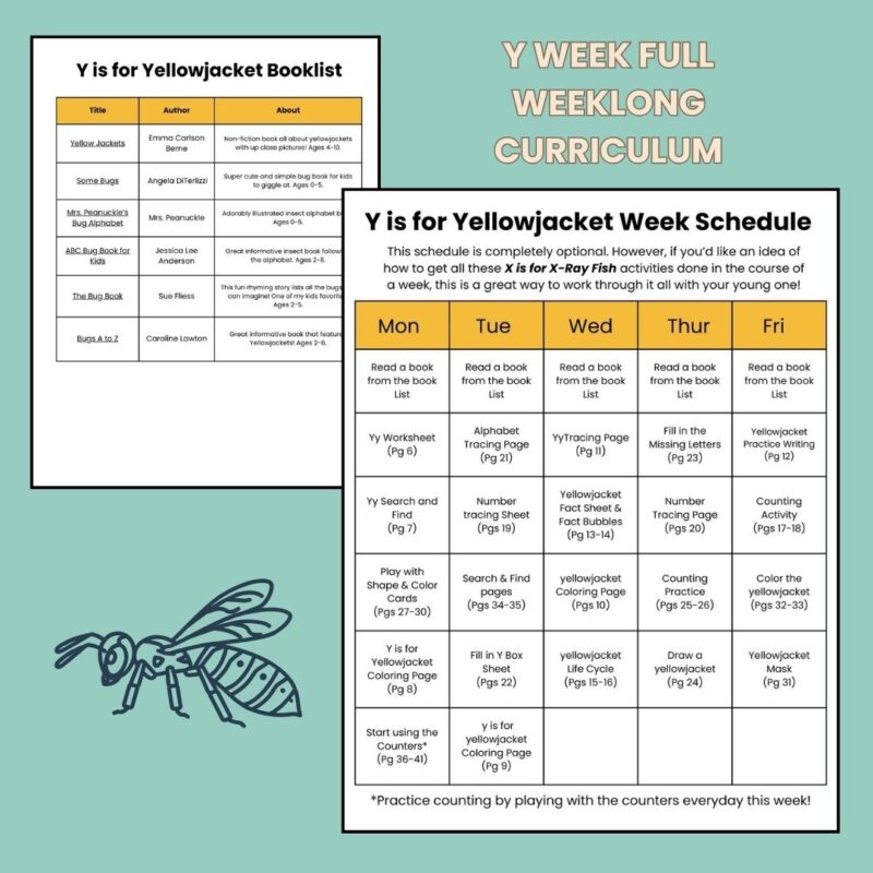 Y is for Yellowjacket Preschool Activity Sheet Bundle Pre-K Kindergarten Yellow Jacket Wasp Activity - Image 5