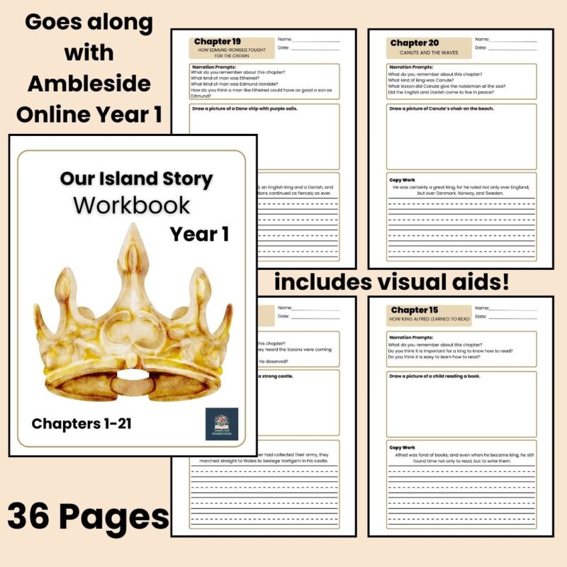 Our Island Story Worksheets Chapters 1-21 Visual Aids Copy Work Ambleside Online Year 1