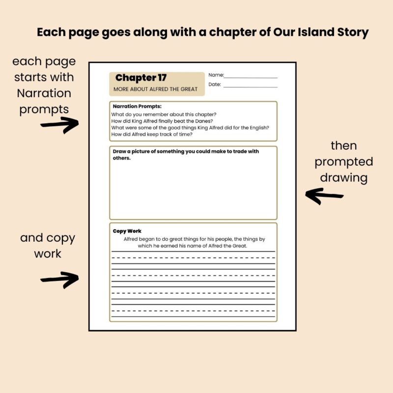 Our Island Story Worksheets Chapters 1-21 Visual Aids Copy Work Ambleside Online Year 1 - Image 2