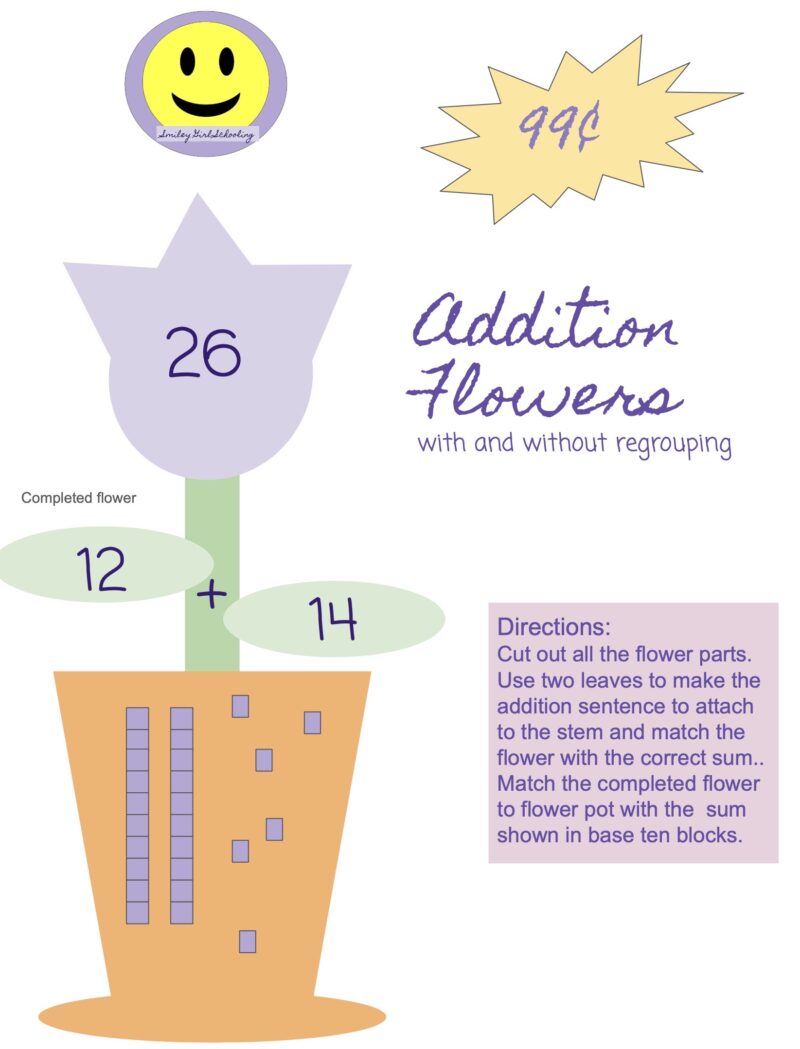 Addition Flowers (with and without regrouping)