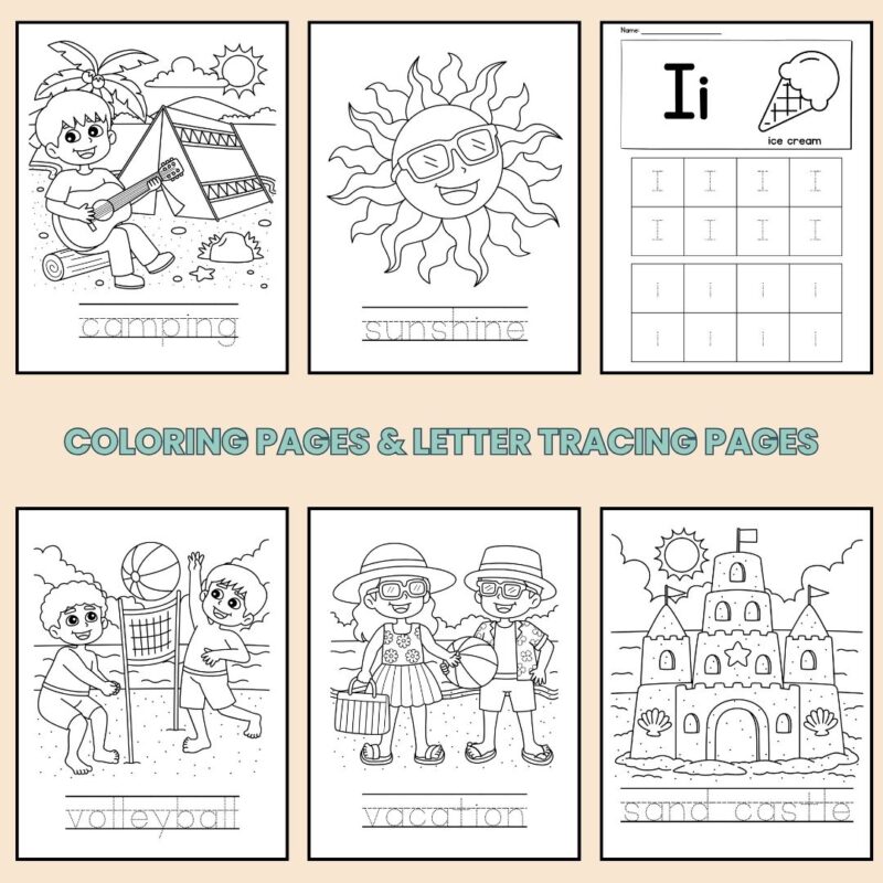 Summer Preschool Activity Sheets Bundle Pre k Kindergarten Worksheets Summer Theme Bucket List - Image 5