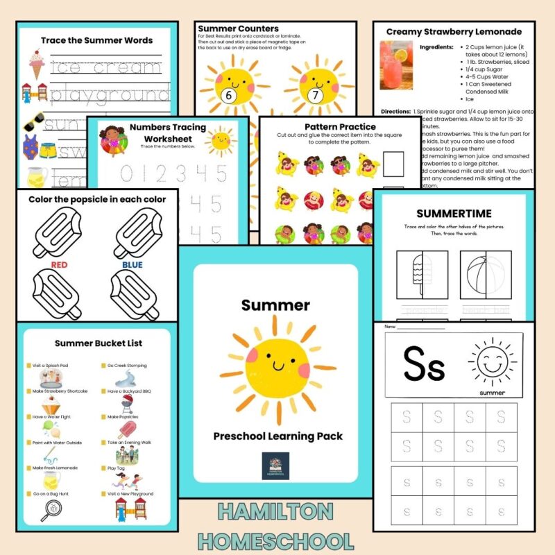 Summer Preschool Activity Sheets Bundle Pre k Kindergarten Worksheets Summer Theme Bucket List