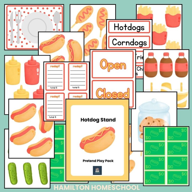 Hotdog Stand Dramatic Play Set Hot Dog Cart Pretend Play Pack Money Math Play Food