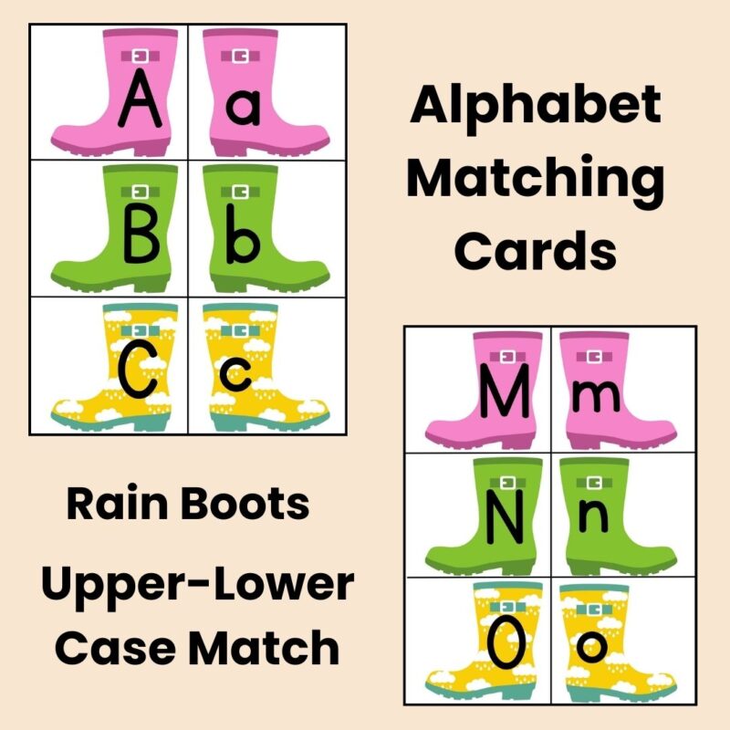 Rain Boot Alphabet Match Game Preschool Kindergarten ABC Matching Cards Activity Spring