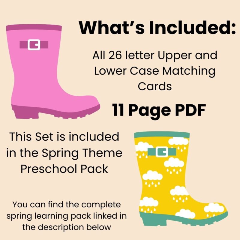 Rain Boot Alphabet Match Game Preschool Kindergarten ABC Matching Cards Activity Spring - Image 3