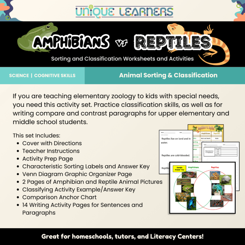 Amphibians VS Reptiles Sorting and Classification Activities Details