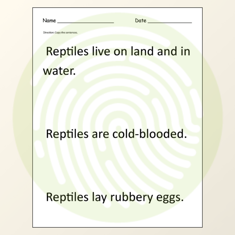 Amphibians VS Reptiles Sorting and Classification Activities Example Sentences