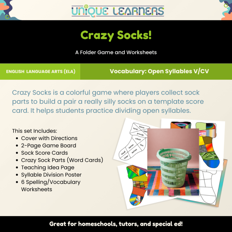 Crazy Socks! | Open Syllables V/CC Folder Game and Worksheets - Image 3