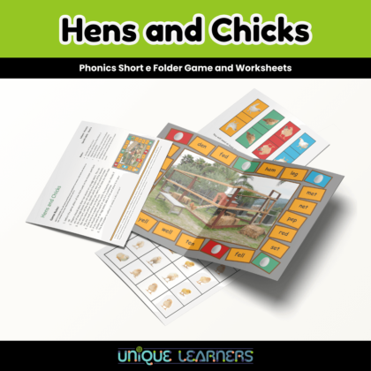 Hens and Chicks Phonics Folder Game and Spelling Worksheets Cover Image