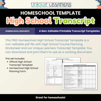 Homeschool High School Transcript Product Details