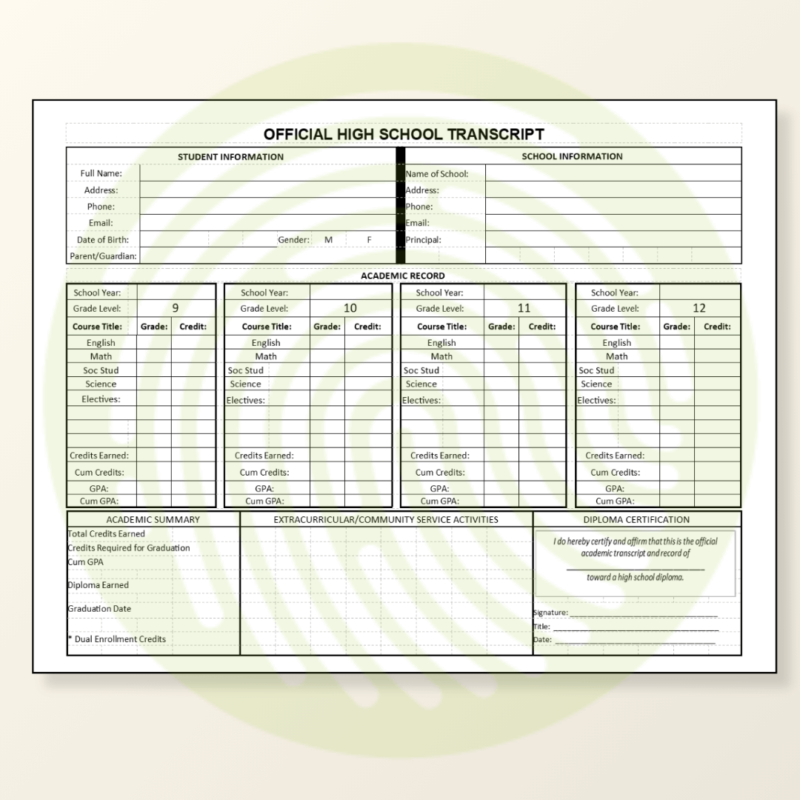 Homeschool High School Transcript Template Example Image