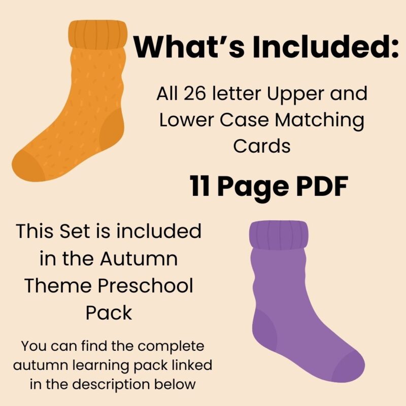 Autumn Cozy Sock Alphabet Match Cards ABC Matching Game Fall Theme Socks Preschool Kindergarten - Image 2