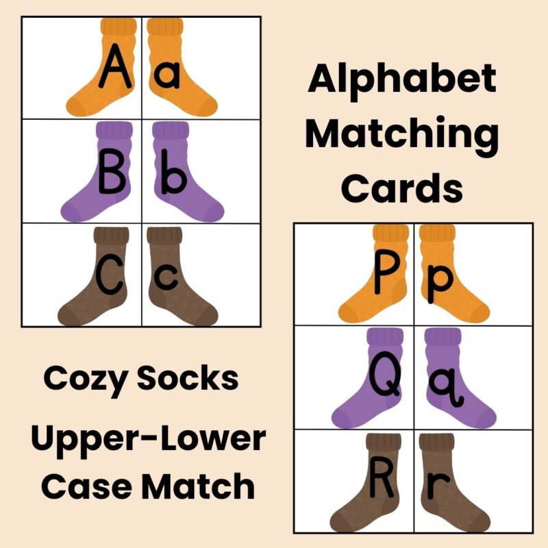 Autumn Cozy Sock Alphabet Match Cards ABC Matching Game Fall Theme Socks Preschool Kindergarten