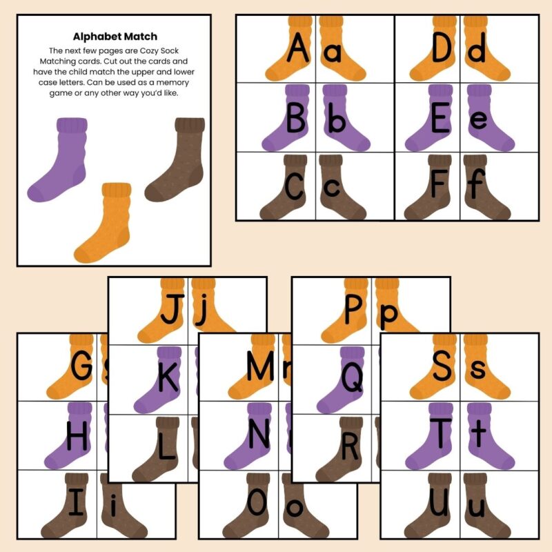 Autumn Cozy Sock Alphabet Match Cards ABC Matching Game Fall Theme Socks Preschool Kindergarten - Image 3