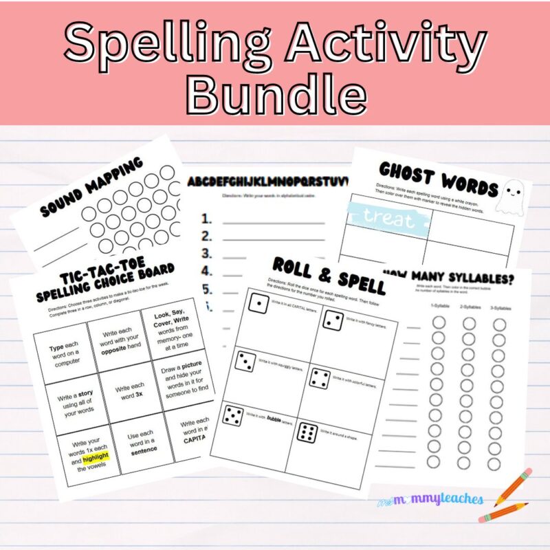 Spelling Word Practice Activities - Choice Board - Activity Pack