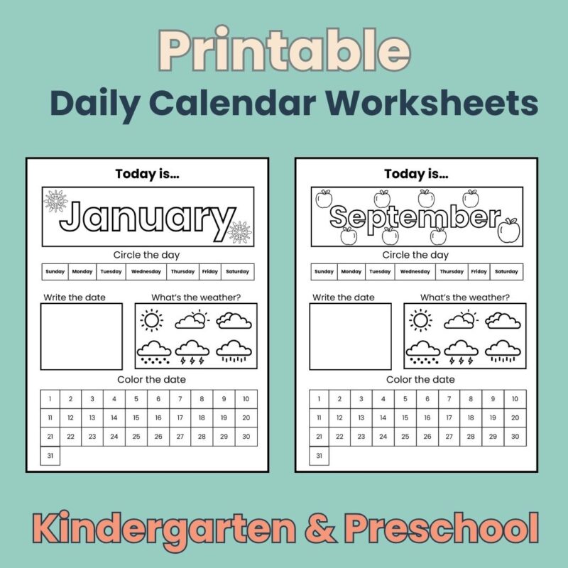 Printable Kindergarten Daily Calendar Worksheets Preschool Daily Work Coloring Page 12 Month Date