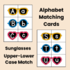 Summer Sunglasses Alphabet Matching Activity Cards Preschool Kindergarten Match Game ABC Sunglass