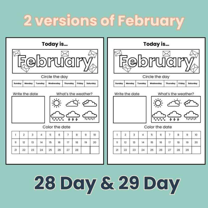 Printable Kindergarten Daily Calendar Worksheets Preschool Daily Work Coloring Page 12 Month Date - Image 3