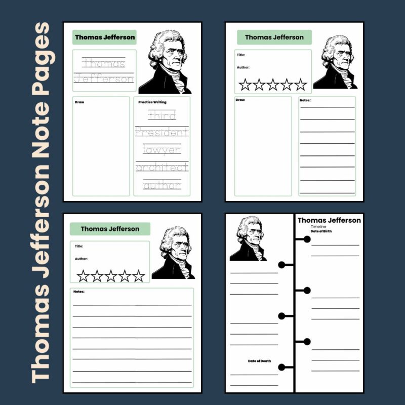 Thomas Jefferson Note Pages and Blank Timeline