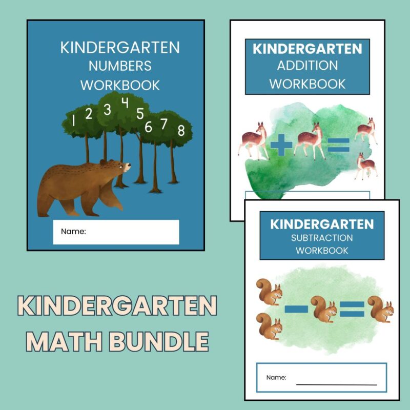 Forest Theme Kindergarten Math Workbook Bundle Numbers, Addition and Subtraction