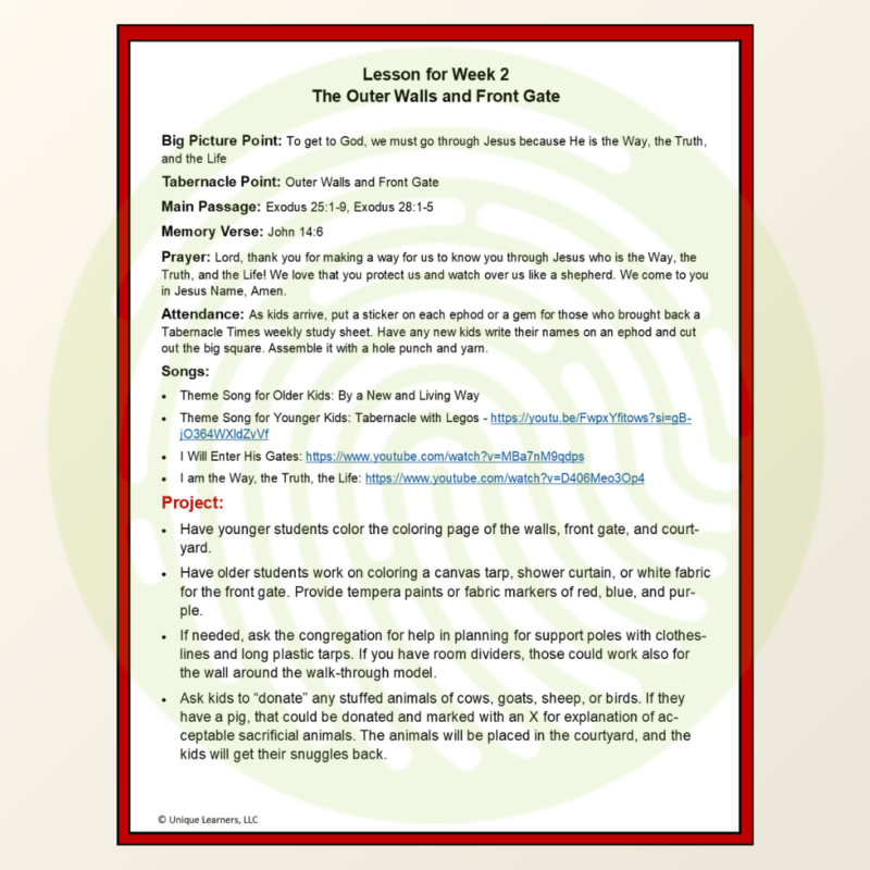 Build The Tabernacle | 12 Week Unit Study Curriculum Lesson Plan Example Image