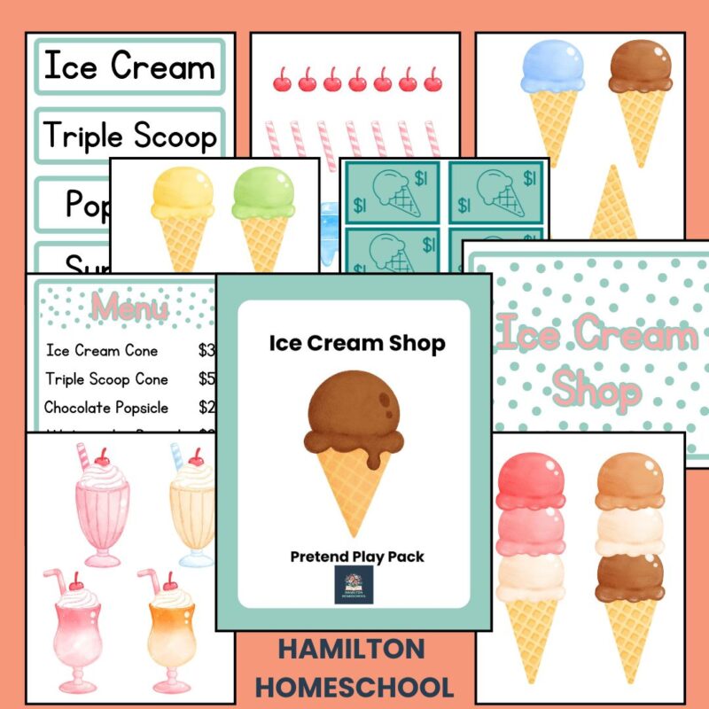 Ice Cream Shop Dramatic Play Pack Printable Pretend Play Set Ice Cream Parlor