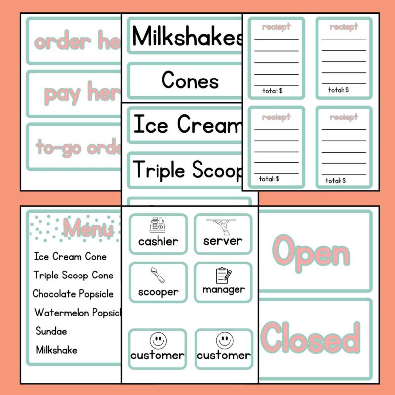 Ice Cream Shop Dramatic Play Pack Printable Pretend Play Set Ice Cream Parlor - Image 5