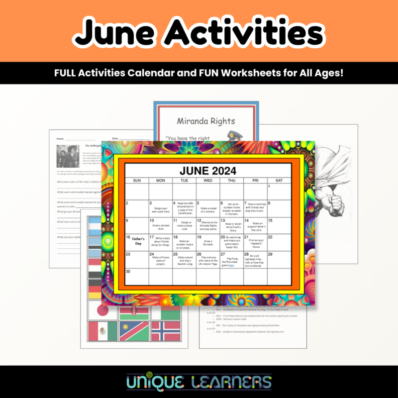 June Activities Calendar Pack