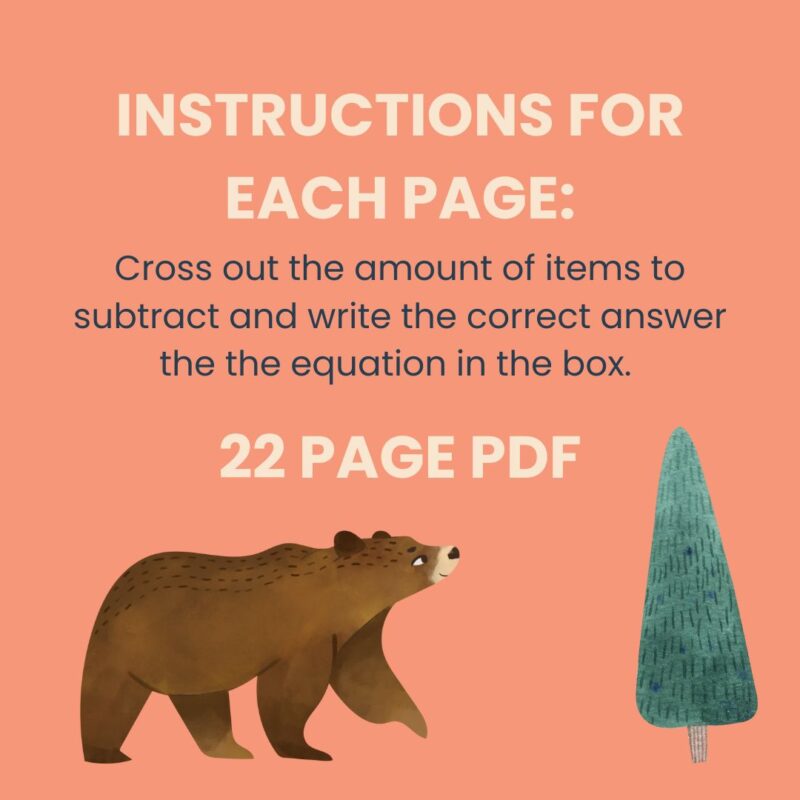 Forest Theme Kindergarten Subtraction Workbook - Image 2