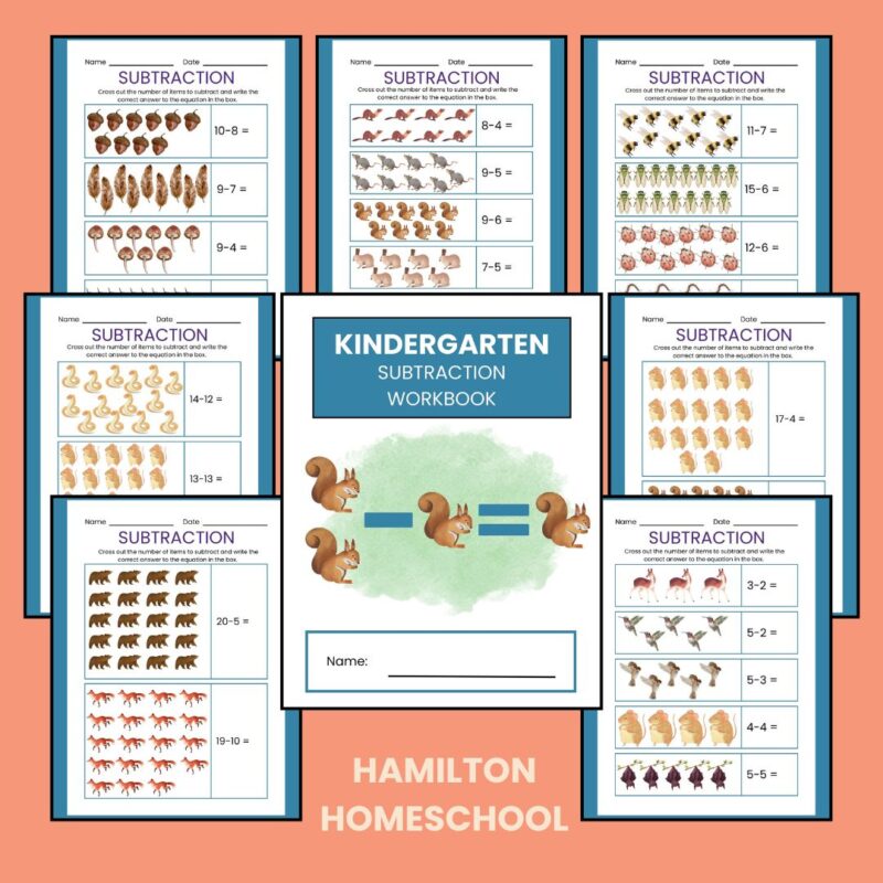 Forest Theme Kindergarten Subtraction Workbook