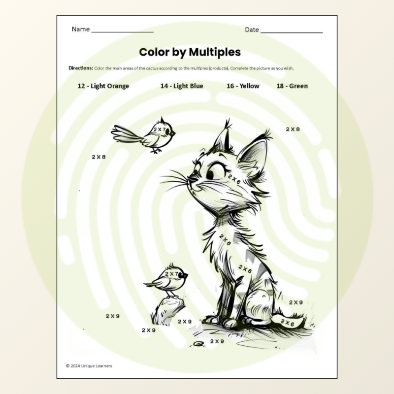 Multiplication X2 Table Unit Study Worksheet Example 02