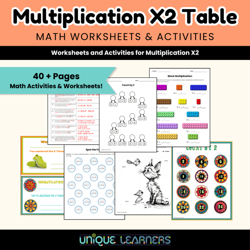 Multiplication X2 Table Worksheets Cover Image