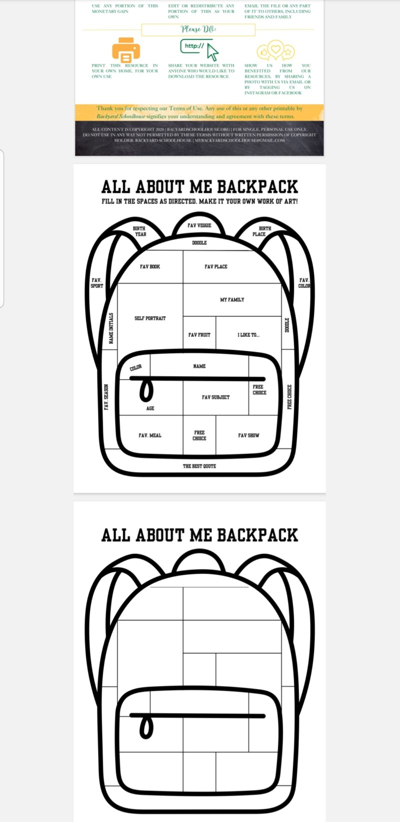 All About Me Backpack