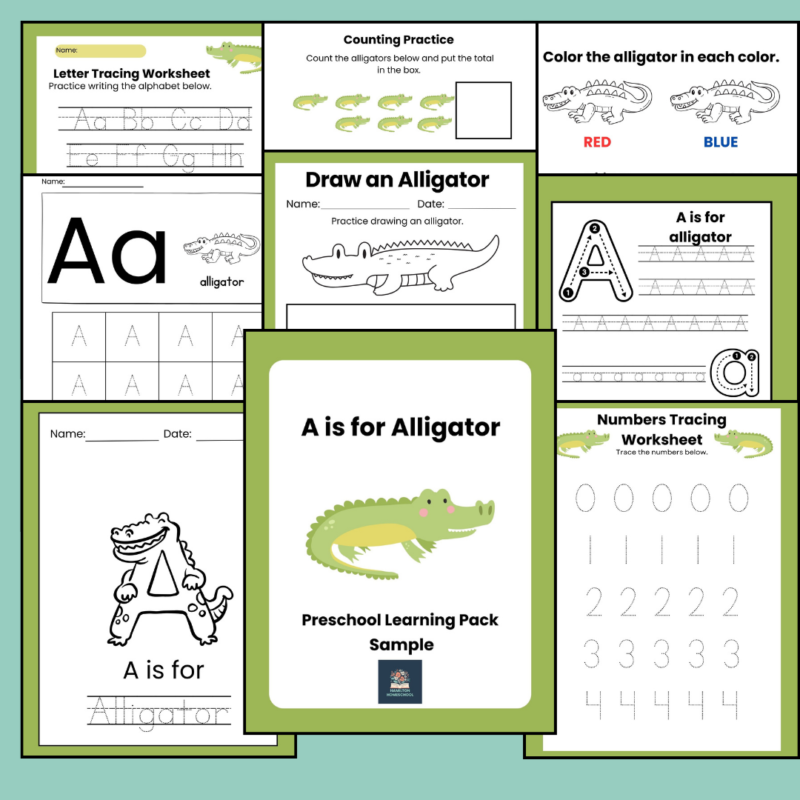 Alligator Preschool Activity Pack A is for Alligator Letter A Week Lessons