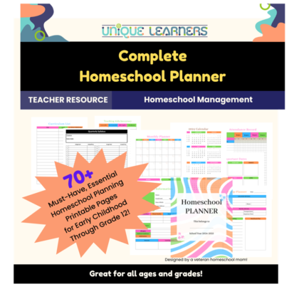 This homeschool planner has 74 printable pages for record keeping for your homeschool.