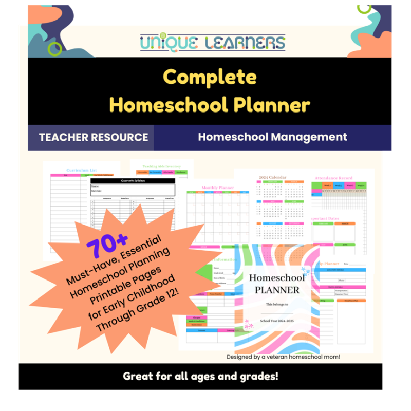 This homeschool planner has 74 printable pages for record keeping for your homeschool.