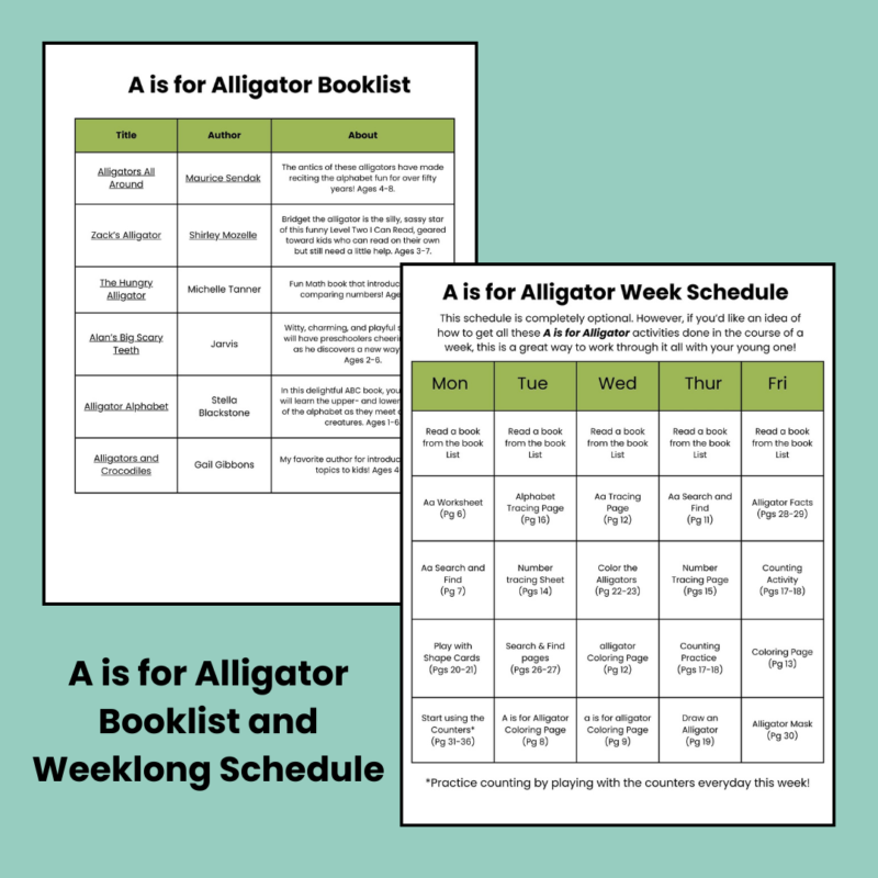 Alligator Preschool Activity Pack A is for Alligator Letter A Week Lessons - Image 2