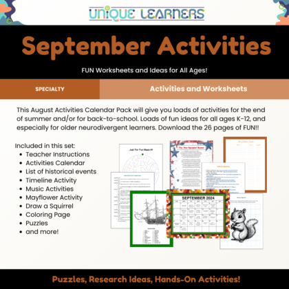 September Calendar Activities can help make your homeschool fun.