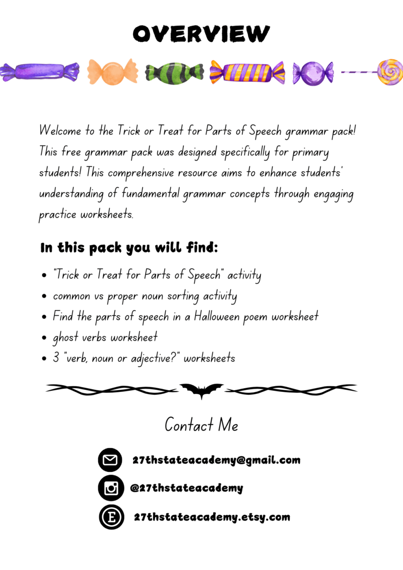 ~ FREEBIE ~ Trick or Treat for Parts of Speech Grammar Pack - Image 2