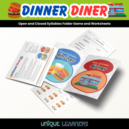 Open and Closed Syllables Folder Game and Worksheets - Dinner Diner Cover Image