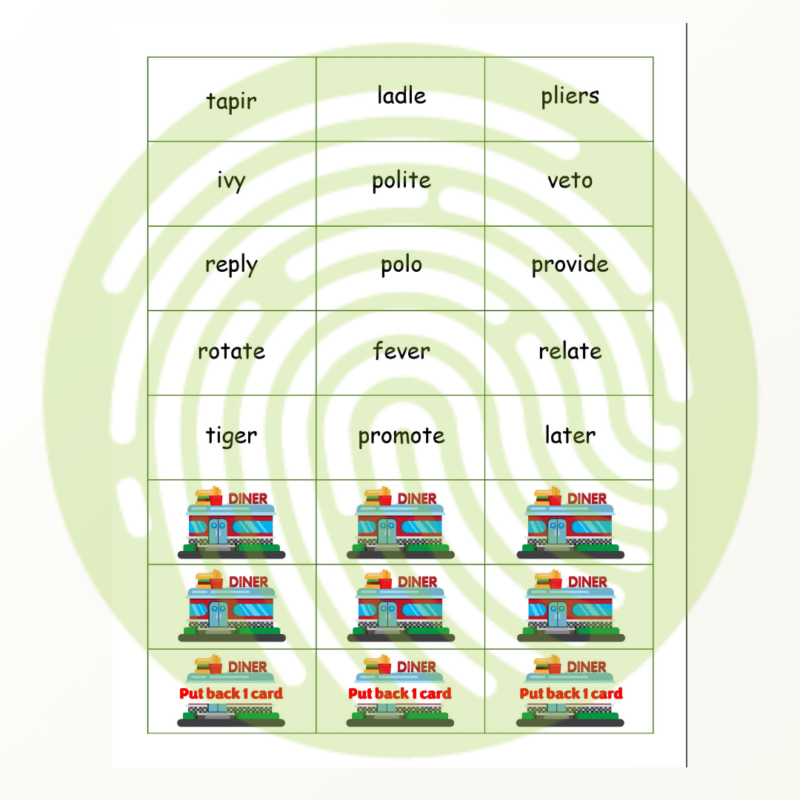 Open and Closed Syllables Folder Game and Worksheets - Dinner Diner Example 01